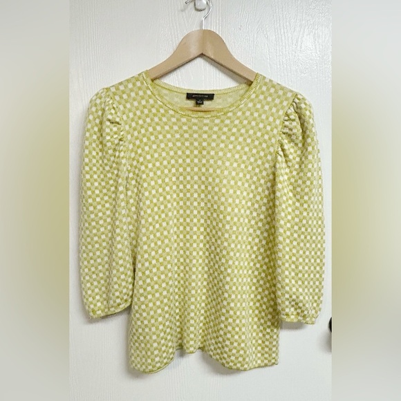 Ann Taylor Sweater Top Chartreuse Green Check Luxe Puff Sleeve Size M - Picture 6 of 6